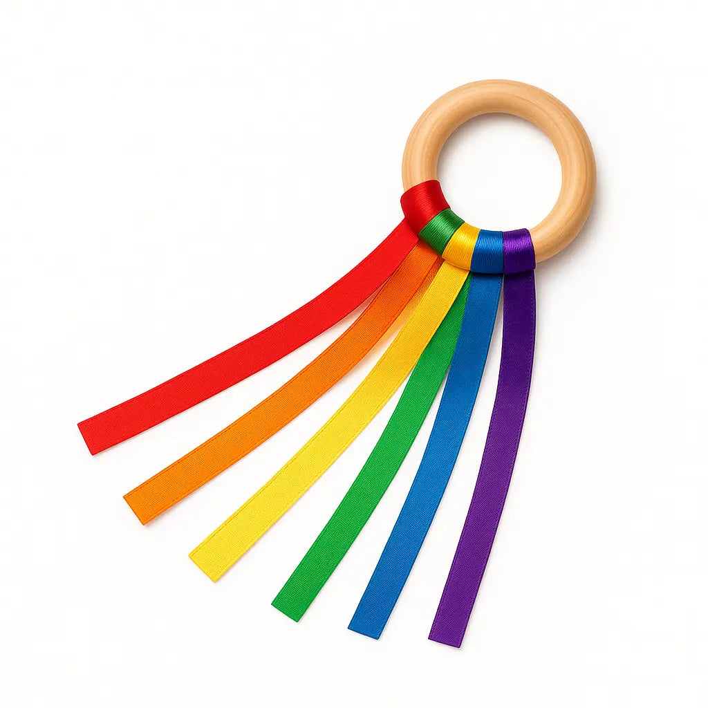 Ruban arc-en-ciel à main, l’un des 6 jouets du Coffret Sensoriel Nomade